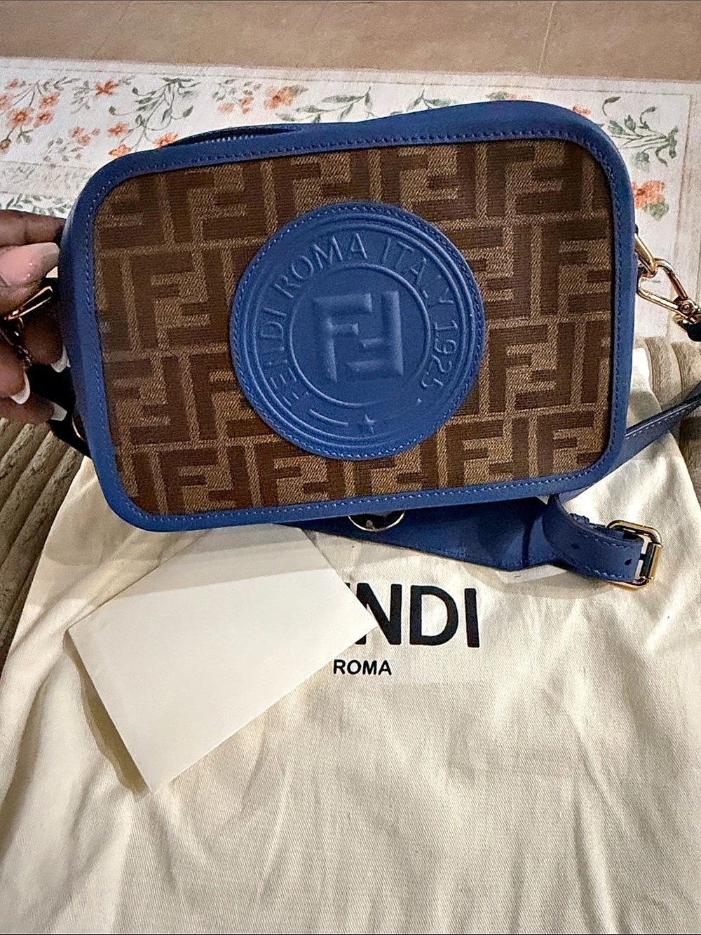 Fendi Blue/Brown Coated Canvas FF Logo Mini Camera Bag